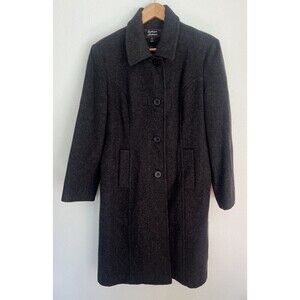 VTG Stephanie Matthews 100% Wool Charcoal Gray Button-Up Maxi Coat Dark Academia